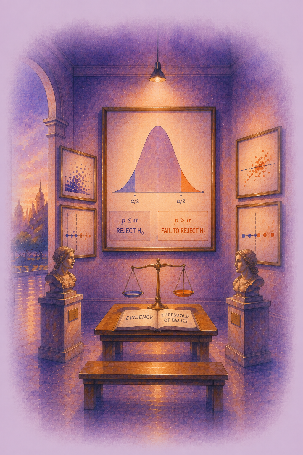 Watercolour gallery illustration of a hypothesis-testing threshold